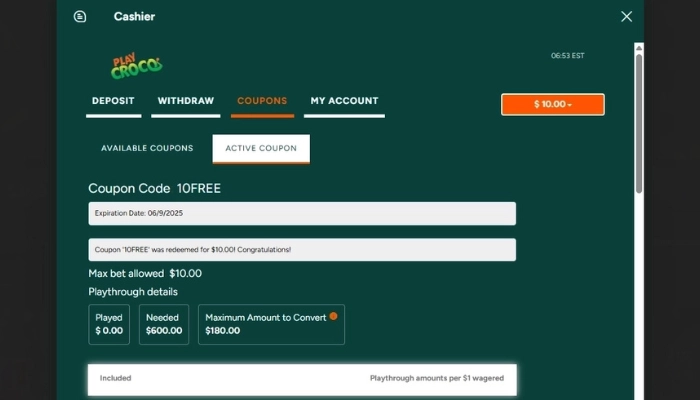PlayCroco Casino(プレイクロコ)入金不要ボーナス