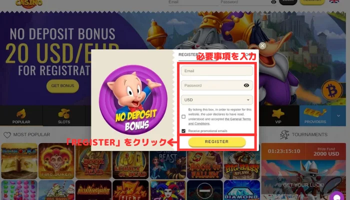 BEEPBEEPカジノの登録フォーム