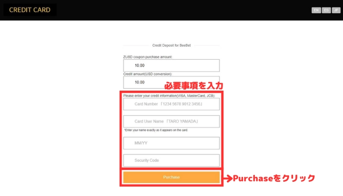 クレジットカード決済画面