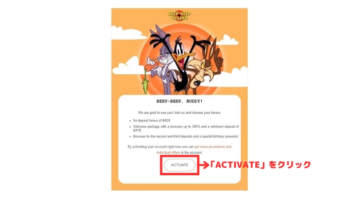 BEEPBEEPカジノの認証メール