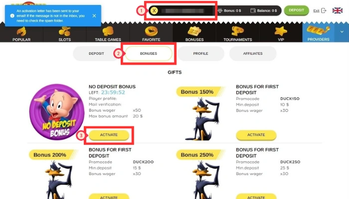 BEEPBEEPカジノのボーナス画面