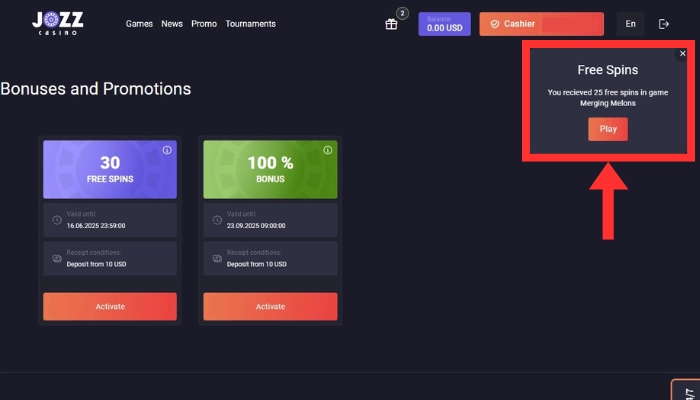 ジョズカジノ入金不要ボーナス