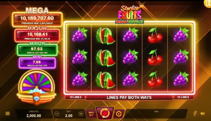 ジャックポット搭載のおすすめスロット「Starlite Fruits Mega Moolah」