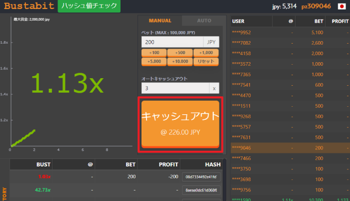 バスタビットに存在している有利な機能_手動キャッシュアウト