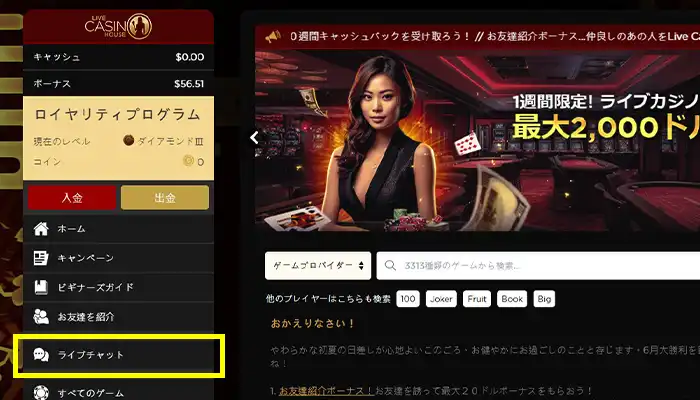 ライブカジノハウスチャット
